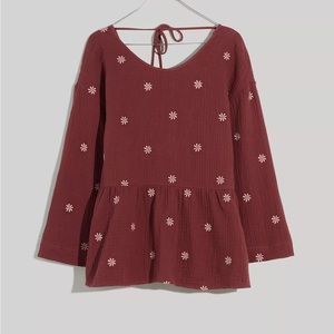 Madewell embroidered peplum open back top